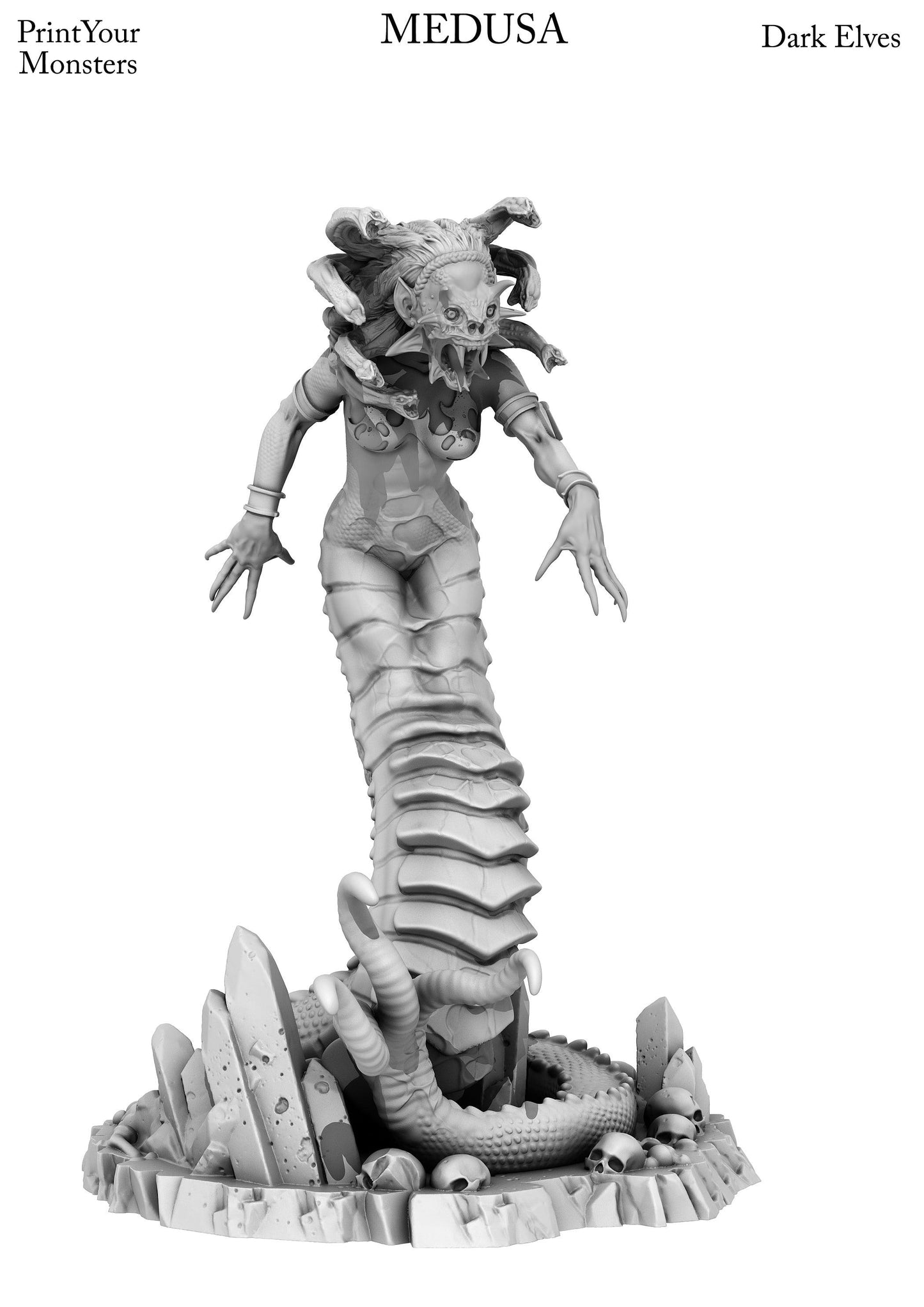 3D Printed Print Your Monsters Dark Elves Medusa 28mm - 32mm D&D Wargaming - 3D Printing Boss 