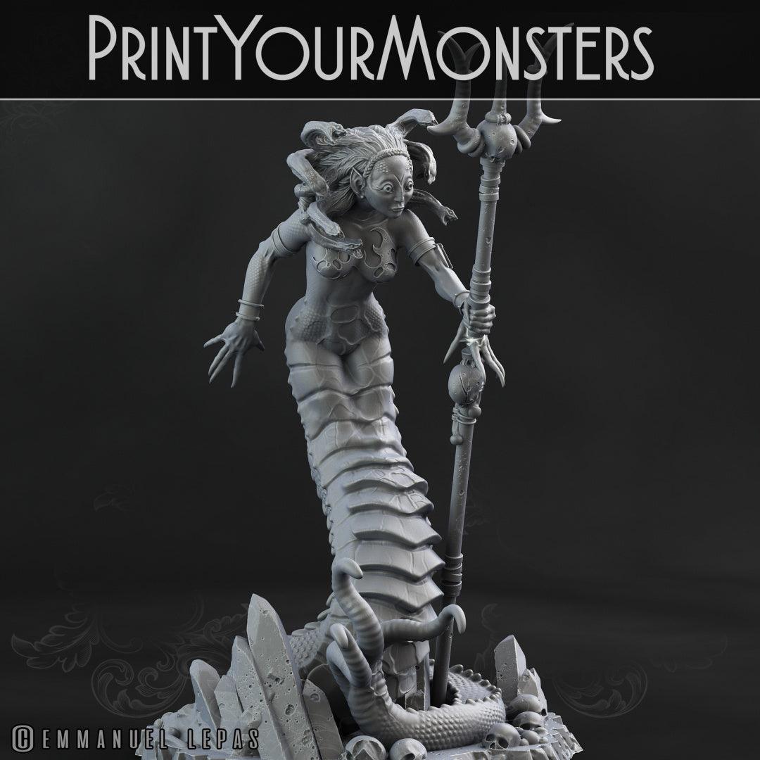 3D Printed Print Your Monsters Dark Elves Medusa 28mm - 32mm D&D Wargaming - 3D Printing Boss 