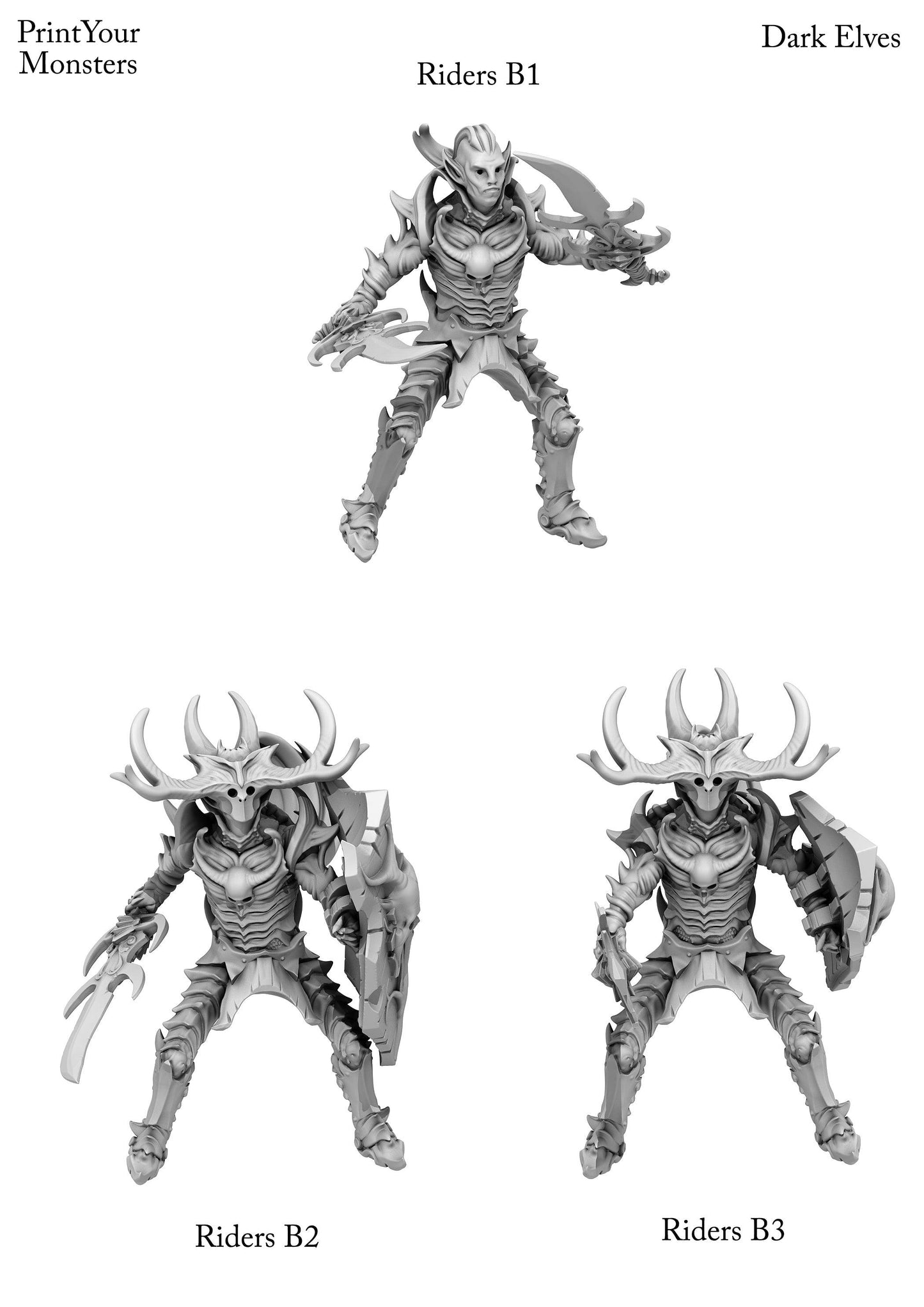 3D Printed Print Your Monsters Dark Elves Rider Set B 28mm - 32mm D&D Wargaming - 3D Printing Boss 