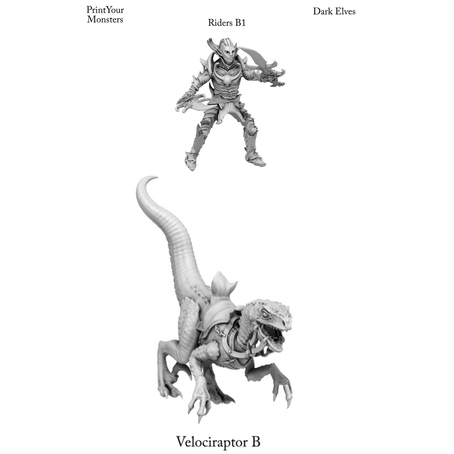 3D Printed Print Your Monsters Dark Elves Rider Set B 28mm - 32mm D&D Wargaming - 3D Printing Boss 