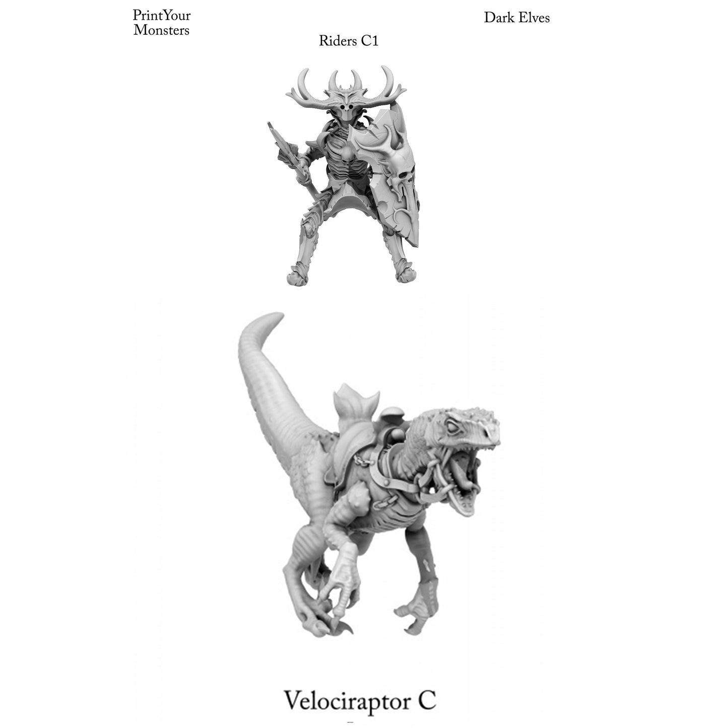 3D Printed Print Your Monsters Dark Elves Rider Set C 28mm - 32mm D&D Wargaming - 3D Printing Boss 