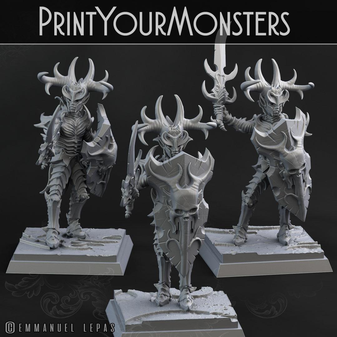 3D Printed Print Your Monsters Dark Elves Sword Soldiers Set 28mm - 32mm D&D Wargaming - 3D Printing Boss 