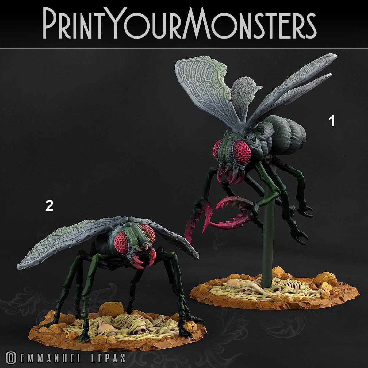3D Printed Print Your Monsters Giant Flies Total Insects 28mm - 32mm D&D Wargaming - 3D Printing Boss 