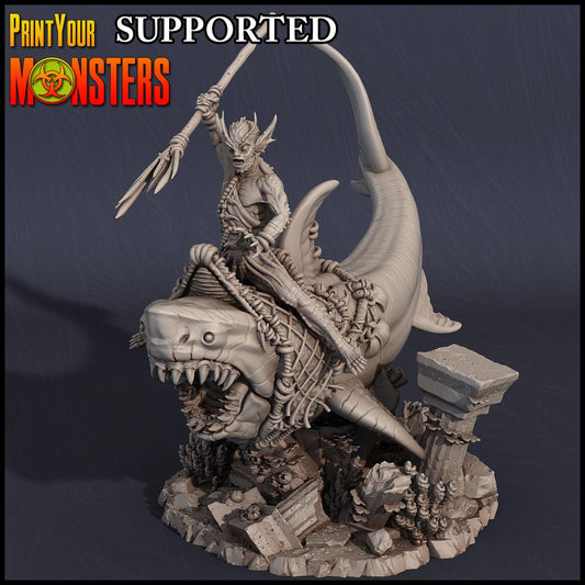 3D Printed Print Your Monsters Great White Shark Rider Dark Water Sanctum 28mm - 32mm D&D Wargaming - 3D Printing Boss 