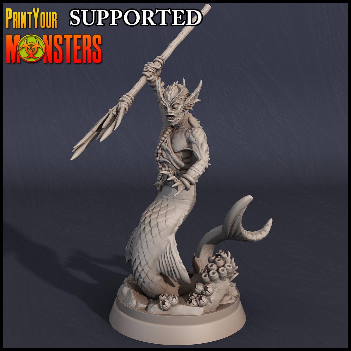 3D Printed Print Your Monsters Merman-Male Sea Elf Dark Water Sanctum 28mm - 32mm D&D Wargaming - 3D Printing Boss 