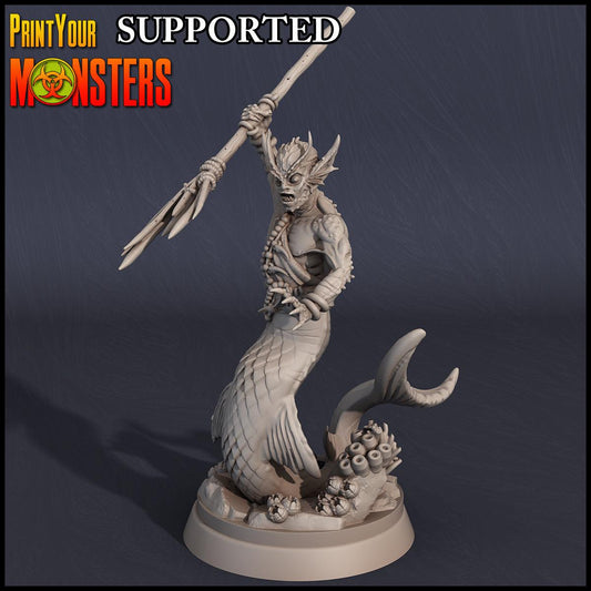3D Printed Print Your Monsters Merman-Male Sea Elf Dark Water Sanctum 28mm - 32mm D&D Wargaming - 3D Printing Boss 
