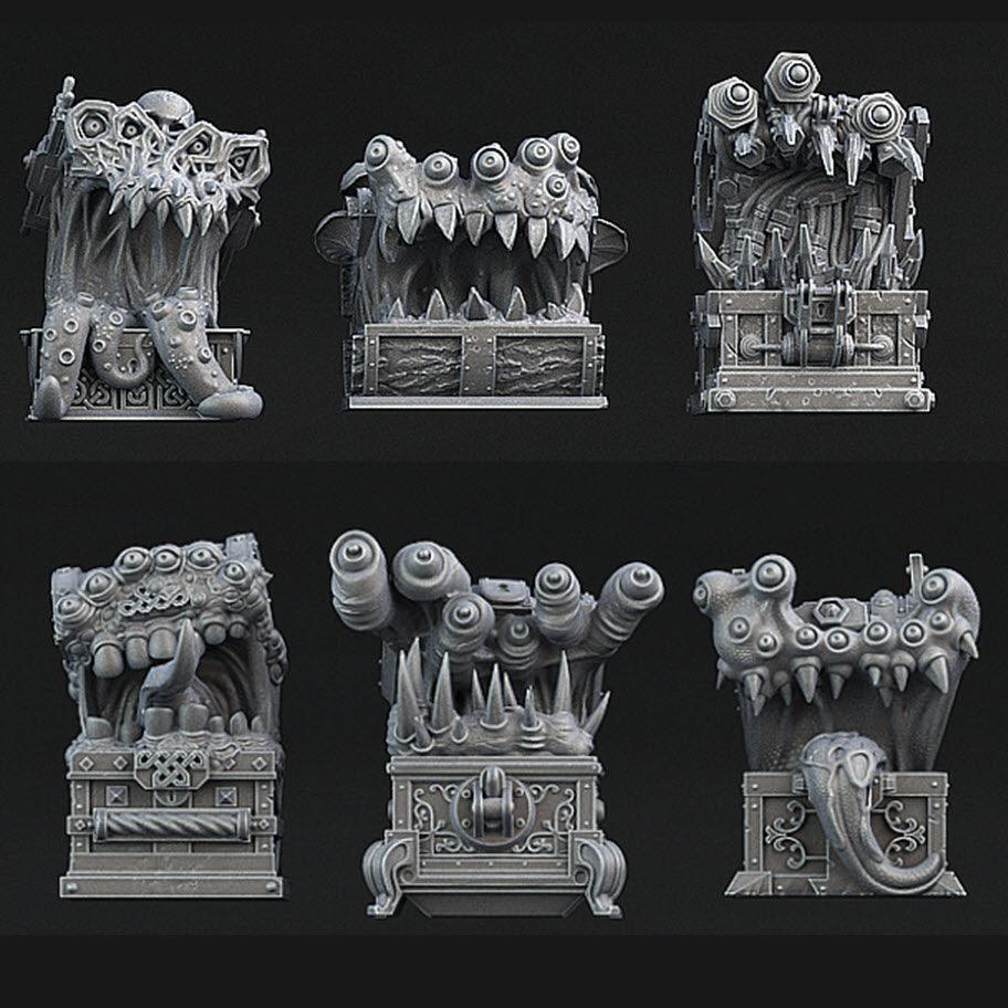 3D Printed Print Your Monsters Mimics Treasure Chests Set 28mm - 32mm D&D Wargaming - 3D Printing Boss 