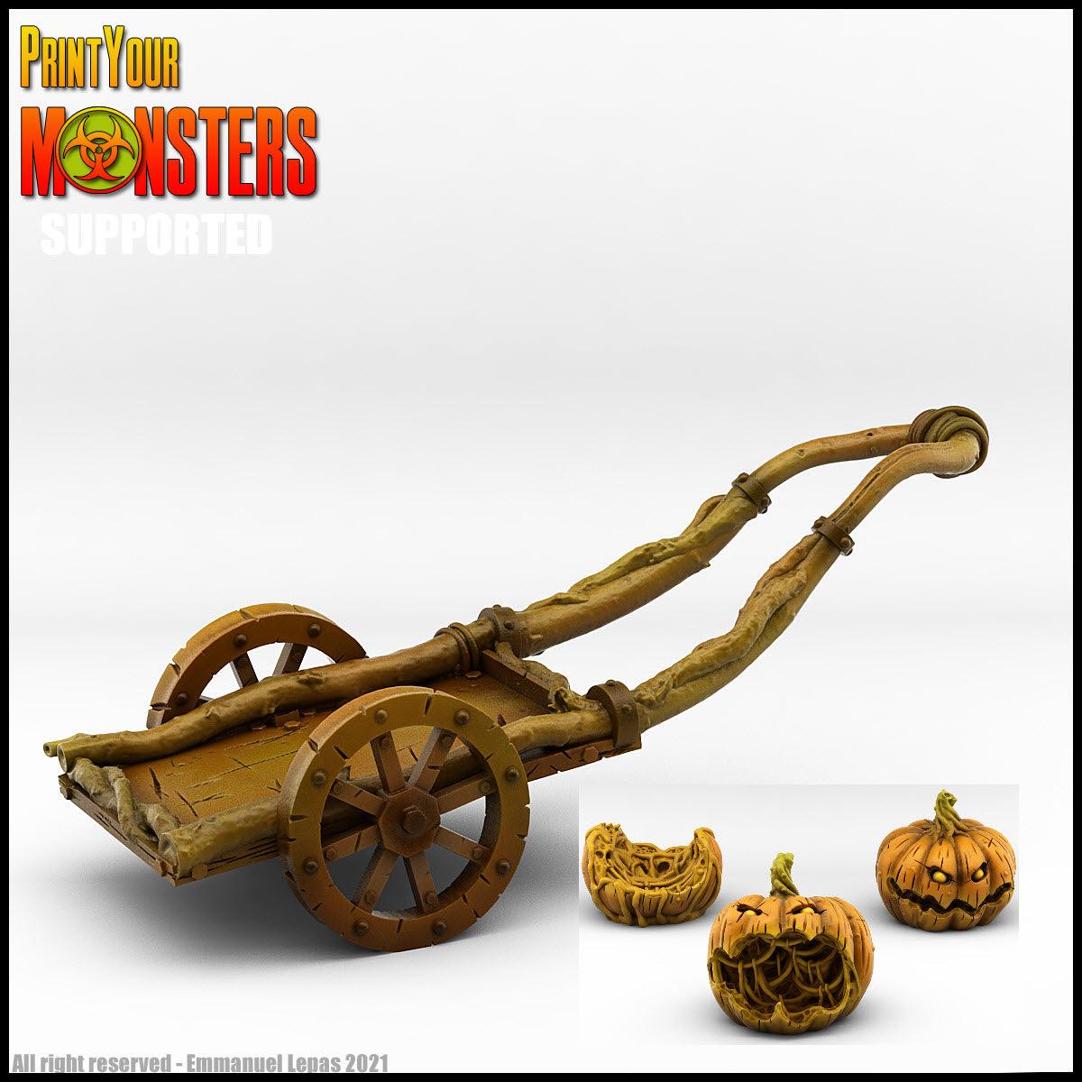 3D Printed Print Your Monsters Pumpkin Chariot and Heads Pumpkins Attack Pack 28mm - 32mm D&D Wargaming - 3D Printing Boss 