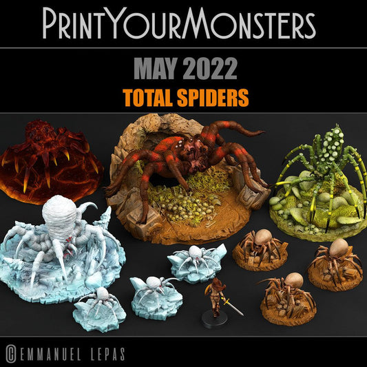 3D Printed Print Your Monsters Total Spiders Set 28mm - 32mm D&D Wargaming - 3D Printing Boss 