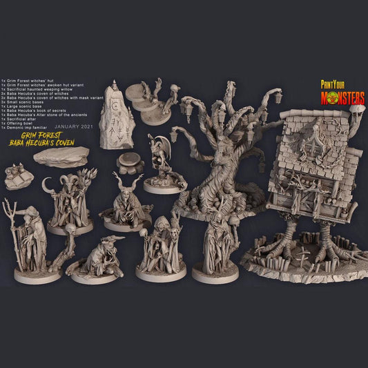 3D Printed Print Your Monsters Witches Pack Full Set 28mm - 32mm D&D Wargaming - 3D Printing Boss 