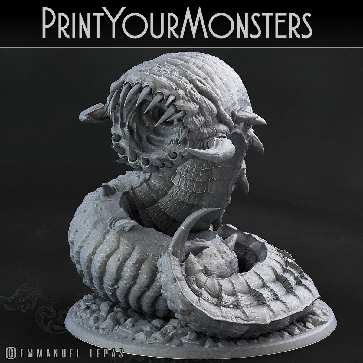 3D Printed Print Your Monsters Young Purple Worm Worms Subterranean Terrors 28mm - 32mm D&D Wargaming - 3D Printing Boss 