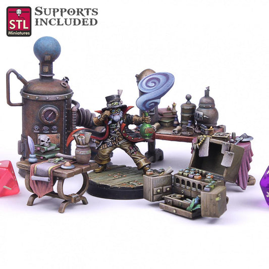 3D Printed STL Miniatures Alchemist Set  28mm - 32mm War Gaming D&D - 3D Printing Boss 