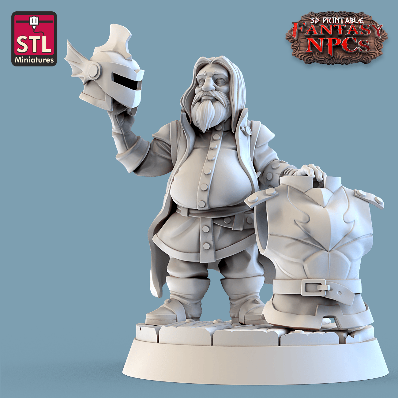 3D Printed STL Miniatures Armour Merchant Set Fantasy NPC 28mm - 32mm War Gaming D&D - 3D Printing Boss 