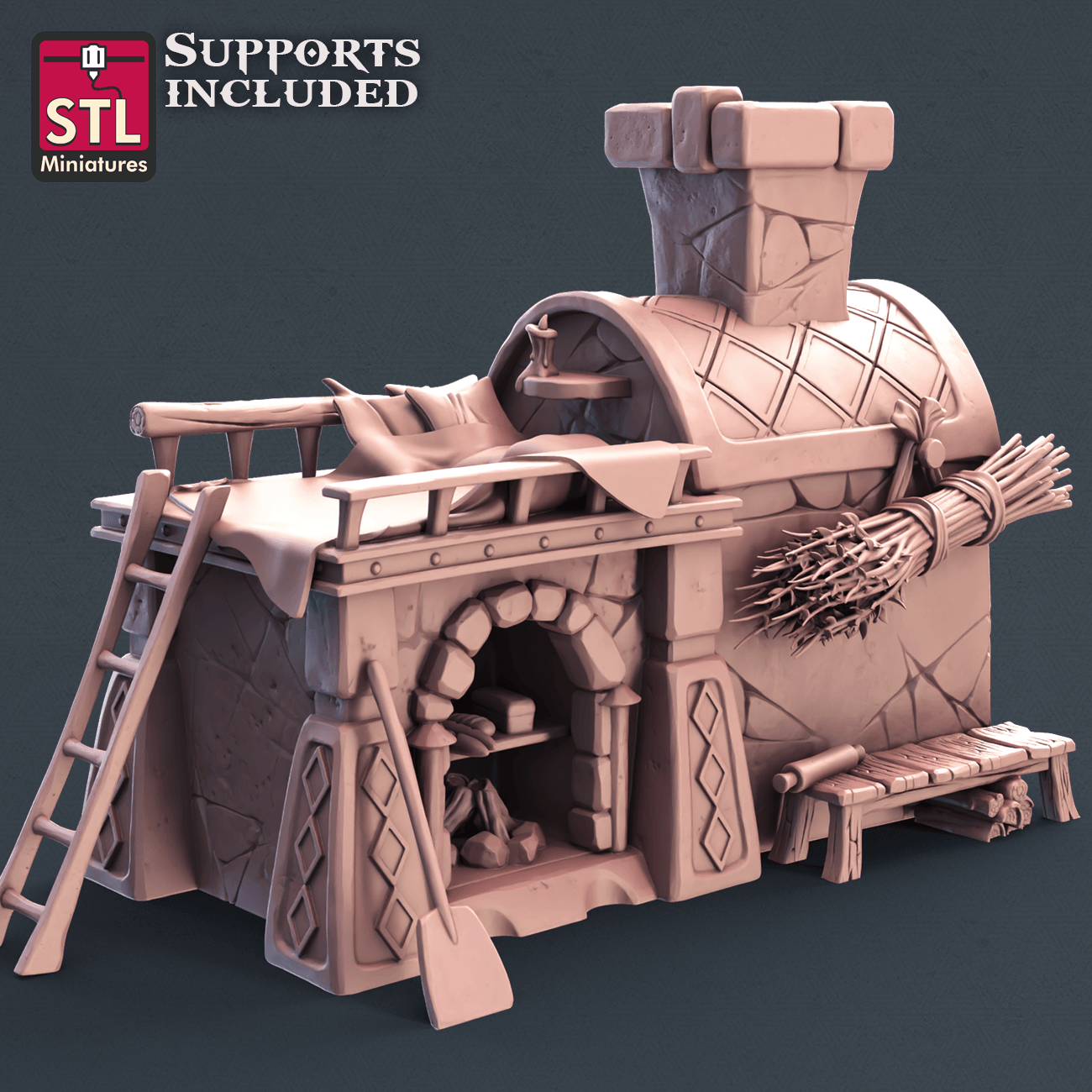 3D Printed STL Miniatures Baker Set 28mm - 32mm War Gaming D&D - 3D Printing Boss 