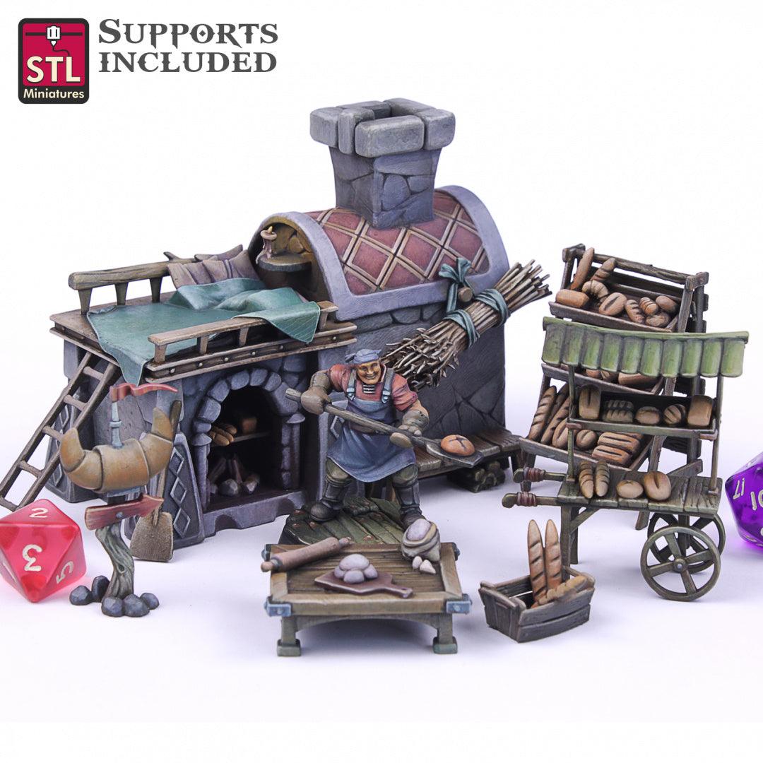 3D Printed STL Miniatures Baker Set 28mm - 32mm War Gaming D&D - 3D Printing Boss 