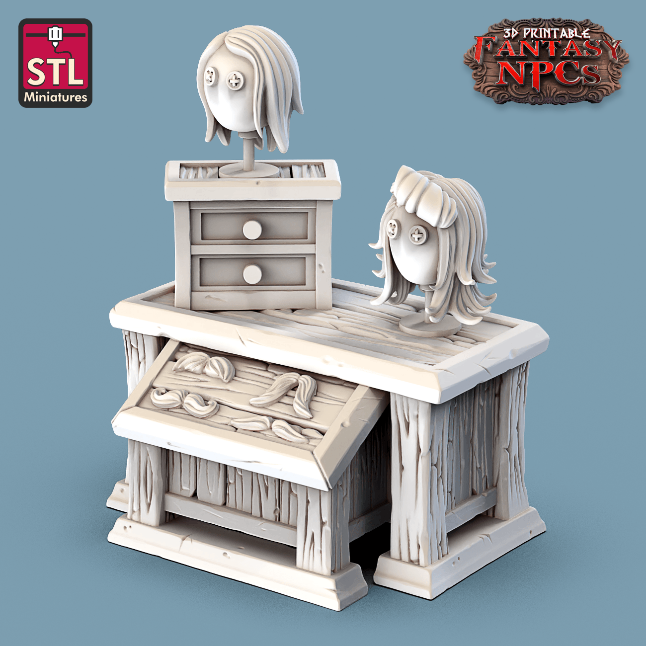 3D Printed STL Miniatures Barber Shop Set Fantasy NPC 28mm - 32mm War Gaming D&D - 3D Printing Boss 