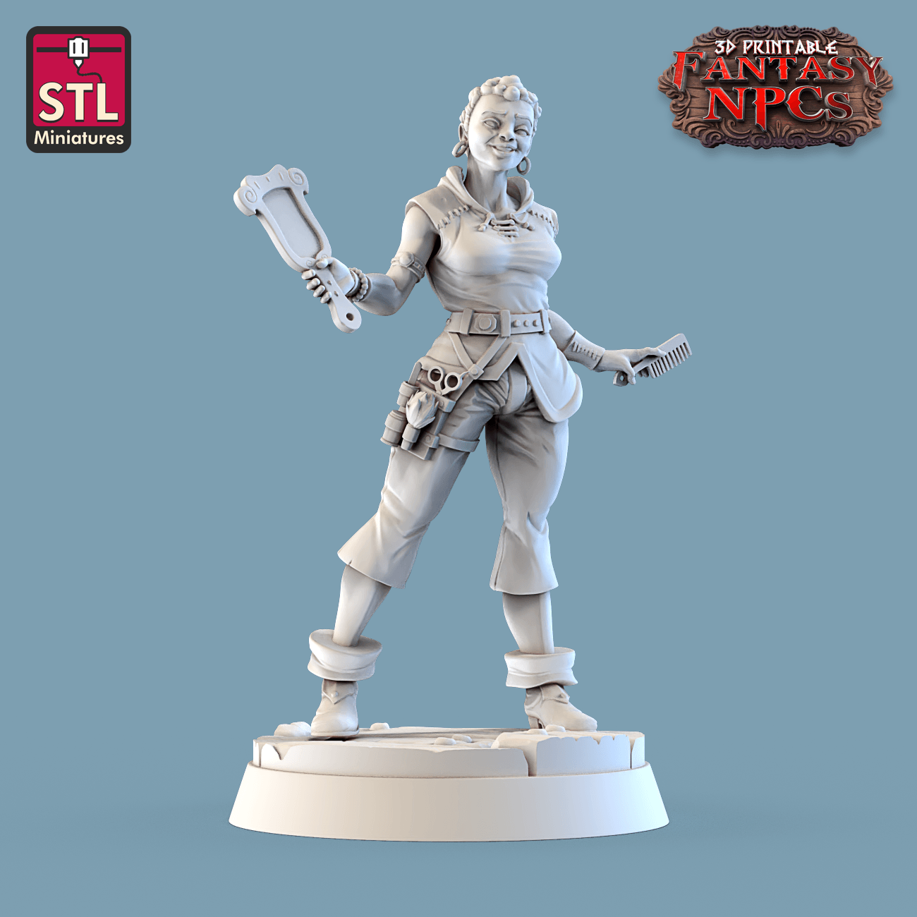 3D Printed STL Miniatures Barber Shop Set Fantasy NPC 28mm - 32mm War Gaming D&D - 3D Printing Boss 