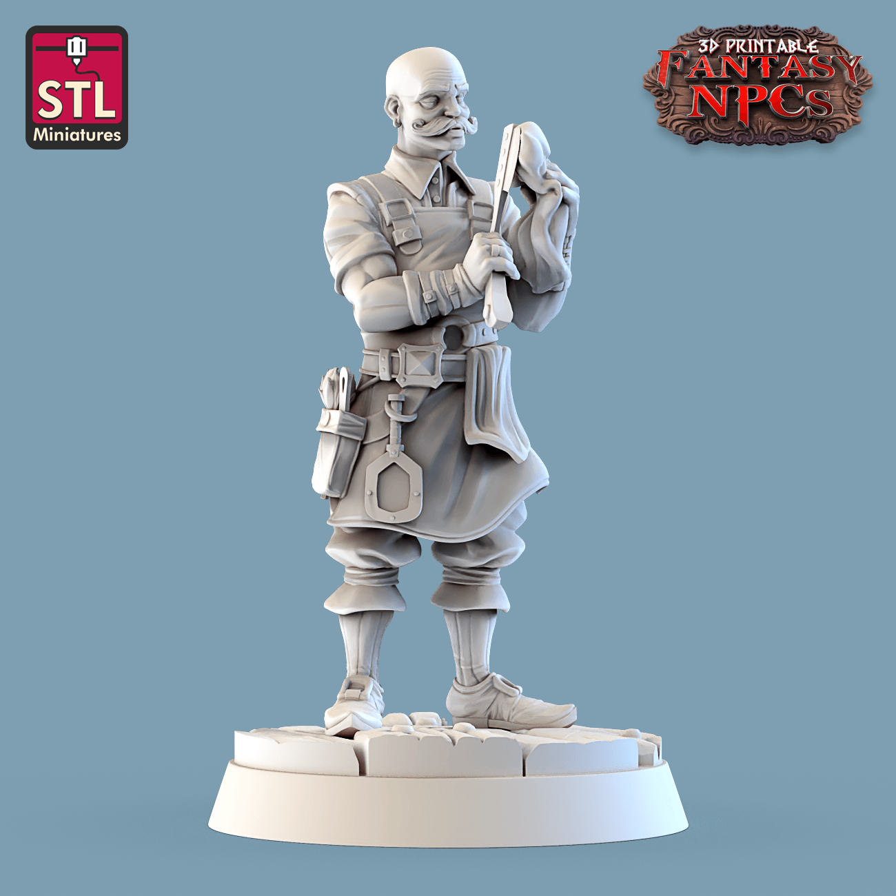3D Printed STL Miniatures Barber Shop Set Fantasy NPC 28mm - 32mm War Gaming D&D - 3D Printing Boss 
