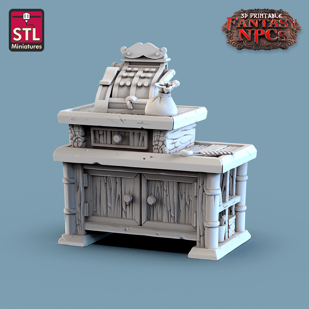 3D Printed STL Miniatures Barber Shop Set Fantasy NPC 28mm - 32mm War Gaming D&D - 3D Printing Boss 