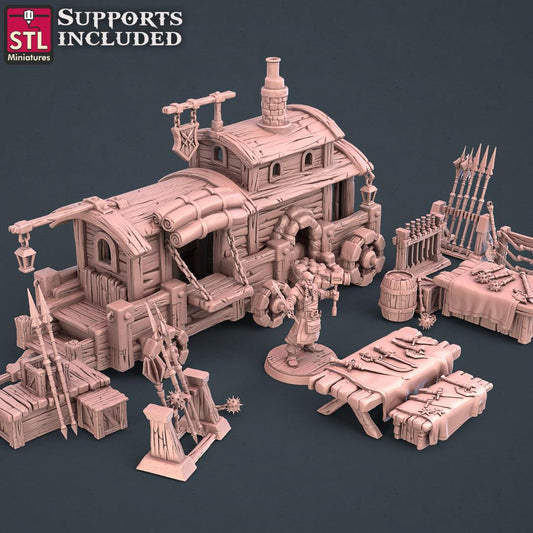 3D Printed STL Miniatures Blacksmith Weapon Store Set 28mm - 32mm War Gaming D&D - 3D Printing Boss 