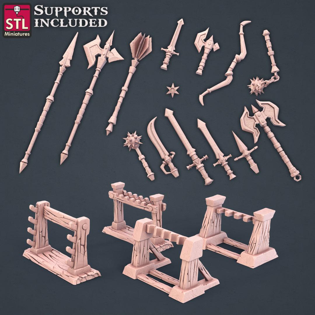 3D Printed STL Miniatures Blacksmith Weapon Store Set 28mm - 32mm War Gaming D&D - 3D Printing Boss 