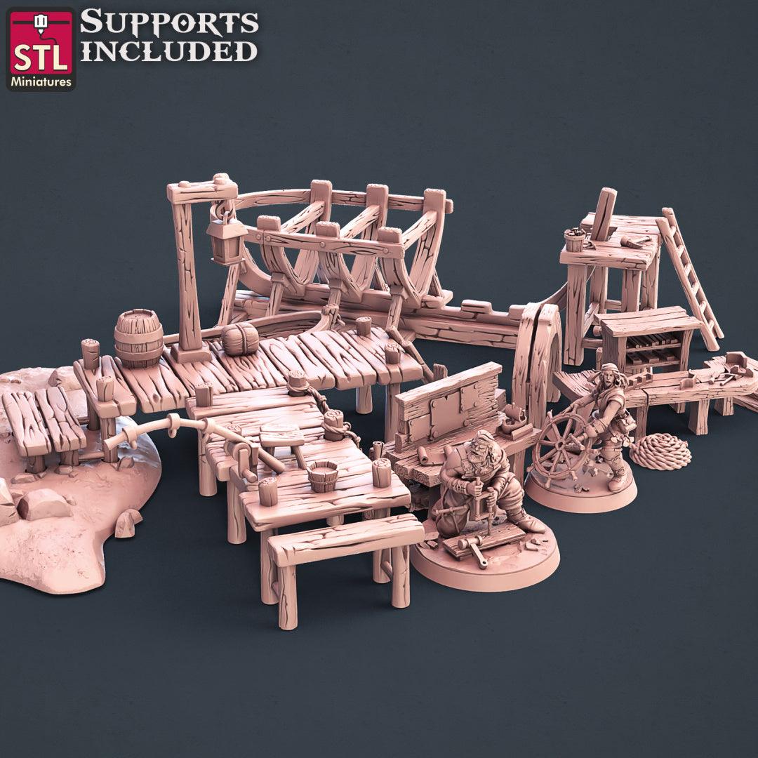 3D Printed STL Miniatures Boat Builder Set 28mm - 32mm War Gaming D&D - 3D Printing Boss 