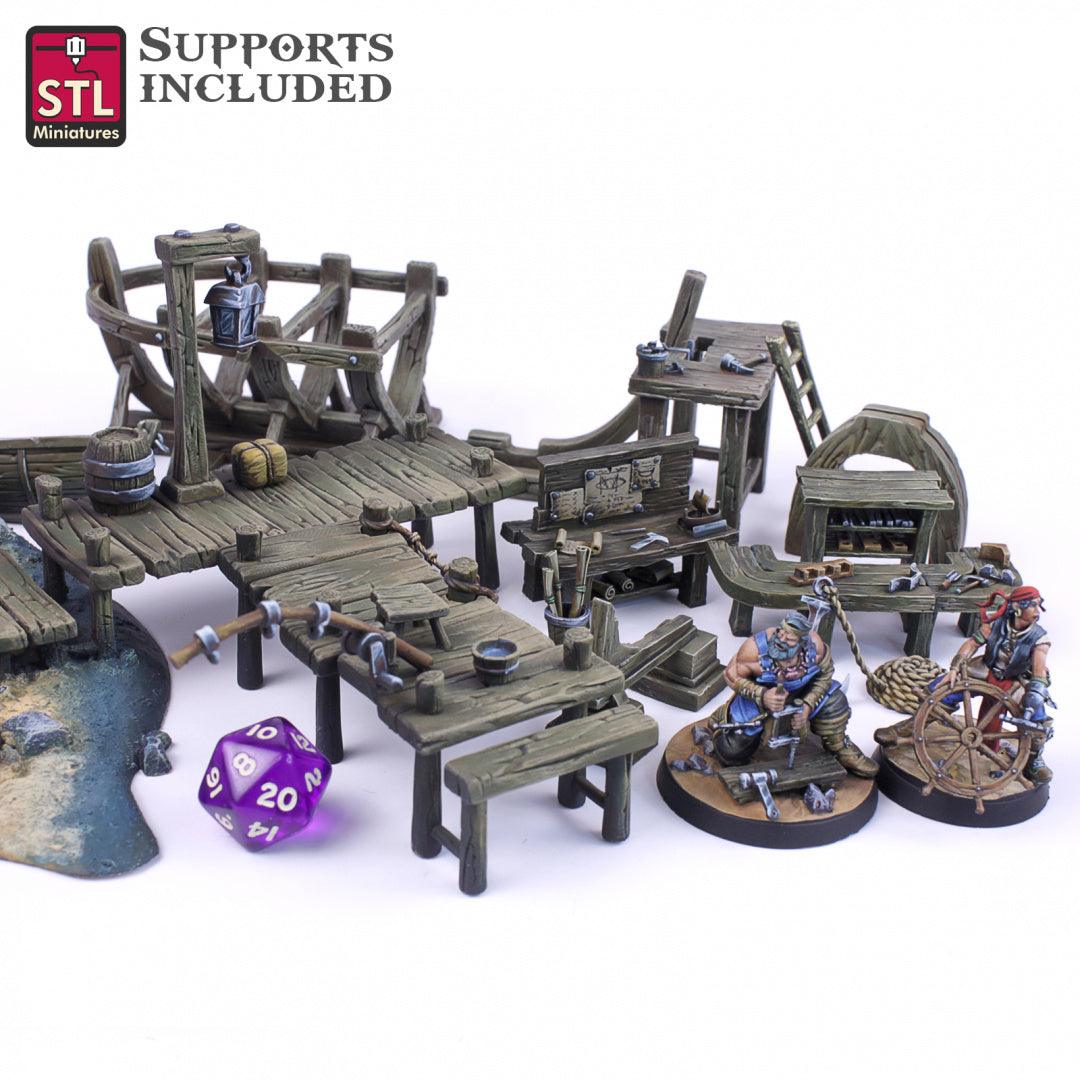 3D Printed STL Miniatures Boat Builder Set 28mm - 32mm War Gaming D&D - 3D Printing Boss 