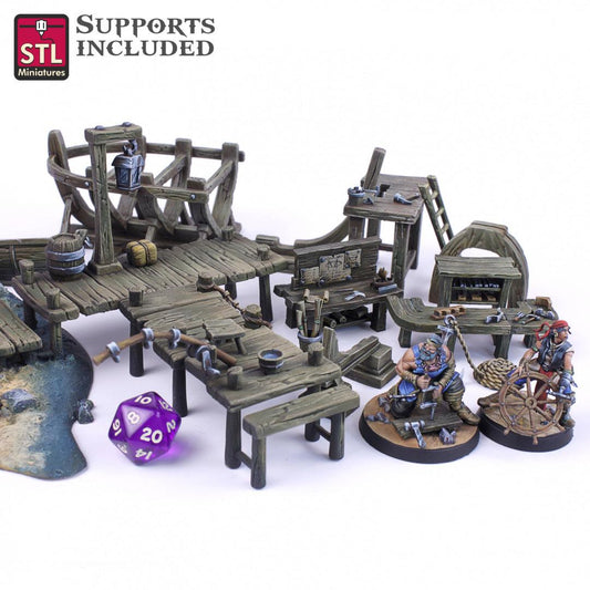 3D Printed STL Miniatures Boat Builder Set 28mm - 32mm War Gaming D&D - 3D Printing Boss 