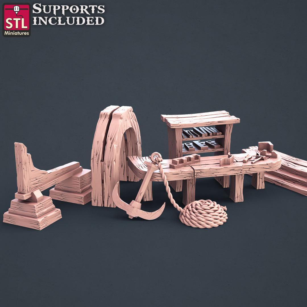 3D Printed STL Miniatures Boat Builder Set 28mm - 32mm War Gaming D&D - 3D Printing Boss 