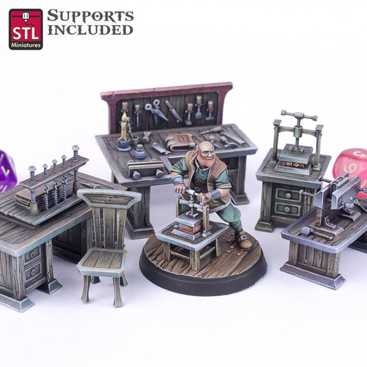 3D Printed STL Miniatures Bookbinder Set 28mm - 32mm War Gaming D&D - 3D Printing Boss 