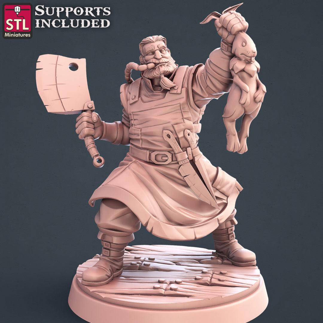 3D Printed STL Miniatures Butcher Set 28mm - 32mm War Gaming D&D - 3D Printing Boss 