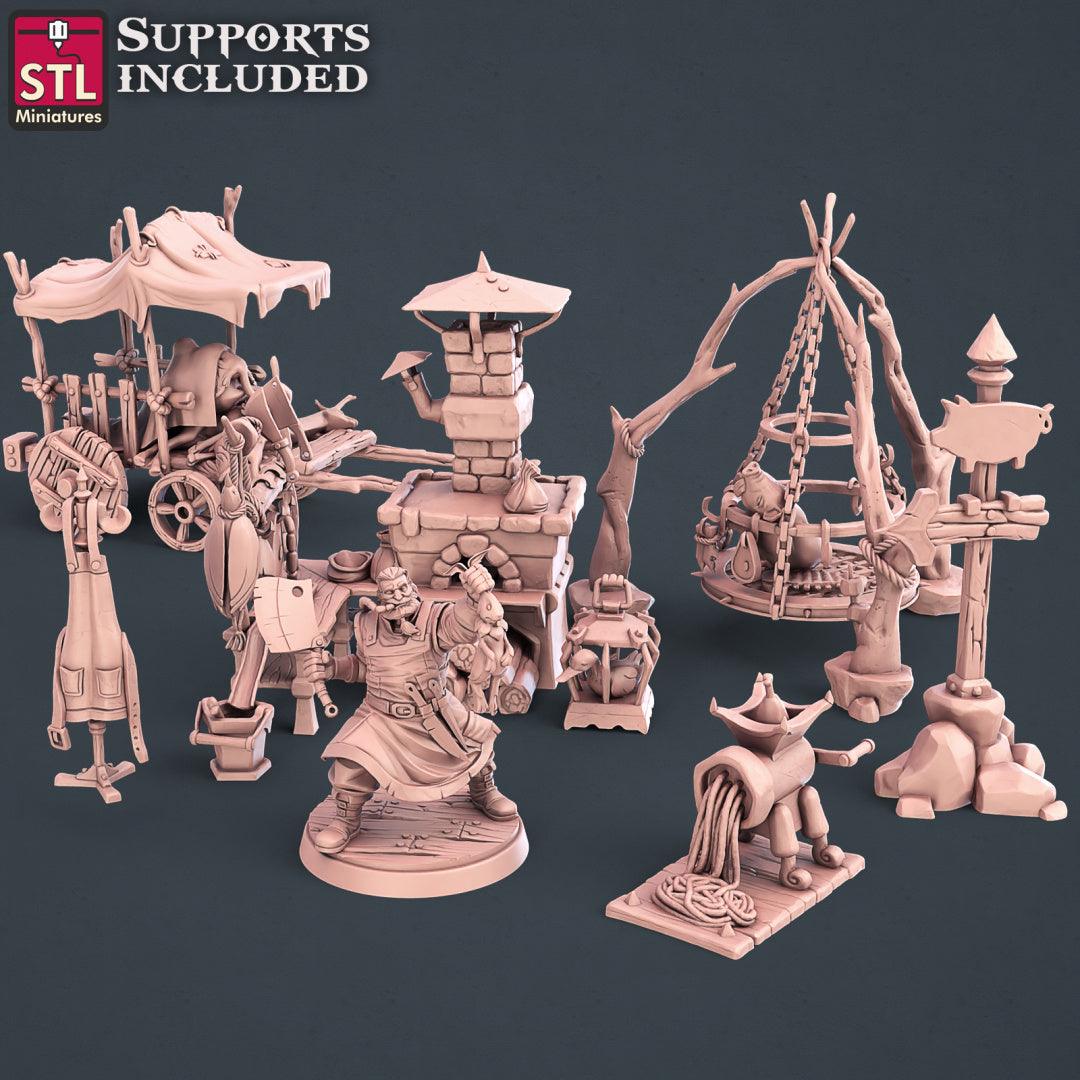 3D Printed STL Miniatures Butcher Set 28mm - 32mm War Gaming D&D - 3D Printing Boss 