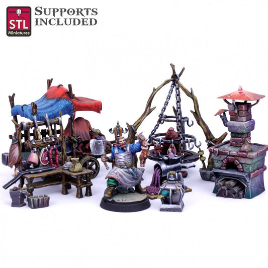 3D Printed STL Miniatures Butcher Set 28mm - 32mm War Gaming D&D - 3D Printing Boss 