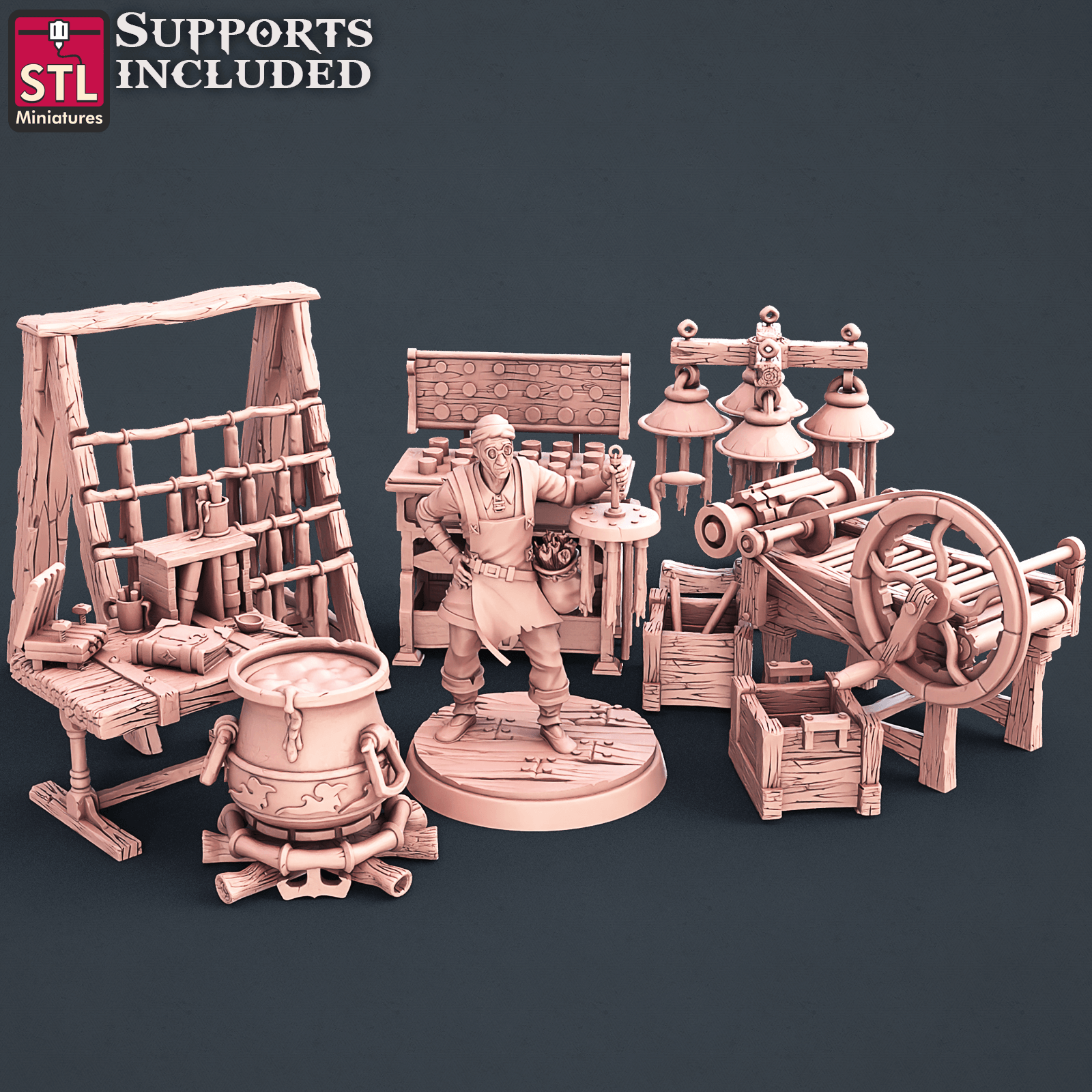 3D Printed STL Miniatures Candle Maker Set Fantasy NPC 2 | 28 - 32mm War Gaming D&D - 3D Printing Boss 