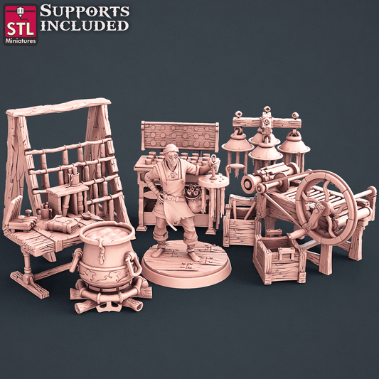 3D Printed STL Miniatures Candle Maker Set Fantasy NPC 2 | 28 - 32mm War Gaming D&D - 3D Printing Boss 
