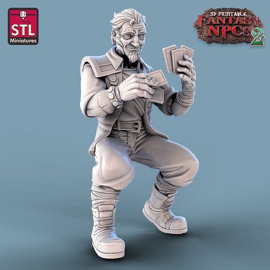 3D Printed STL Miniatures Card Players Set Fantasy NPC 2 | 28 - 32mm War Gaming D&D - 3D Printing Boss 