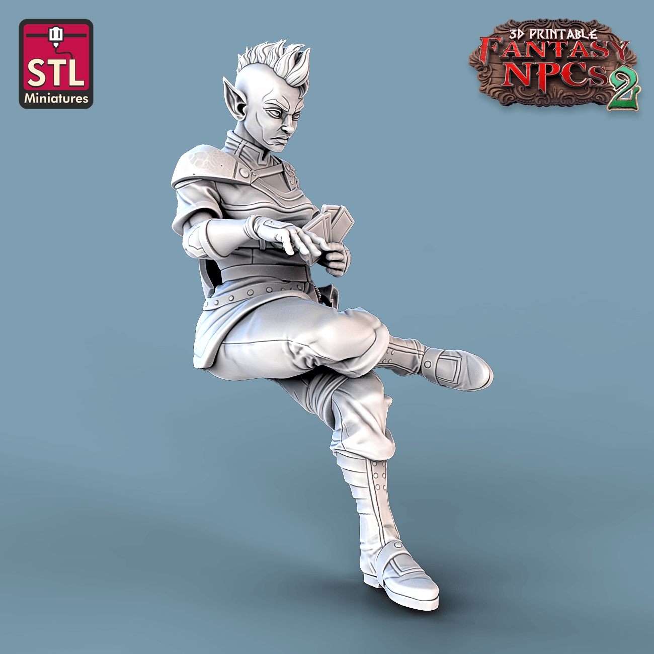 3D Printed STL Miniatures Card Players Set Fantasy NPC 2 | 28 - 32mm War Gaming D&D - 3D Printing Boss 