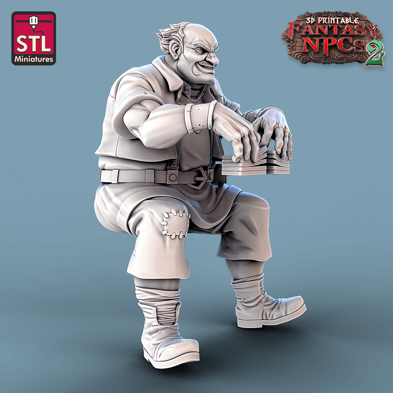 3D Printed STL Miniatures Card Players Set Fantasy NPC 2 | 28 - 32mm War Gaming D&D - 3D Printing Boss 