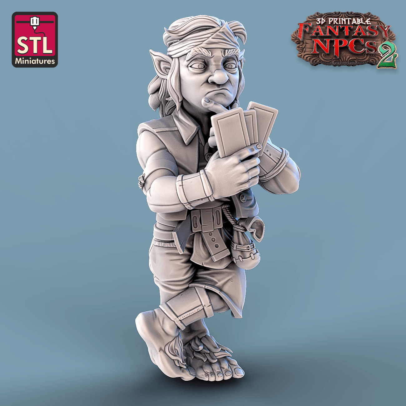 3D Printed STL Miniatures Card Players Set Fantasy NPC 2 | 28 - 32mm War Gaming D&D - 3D Printing Boss 