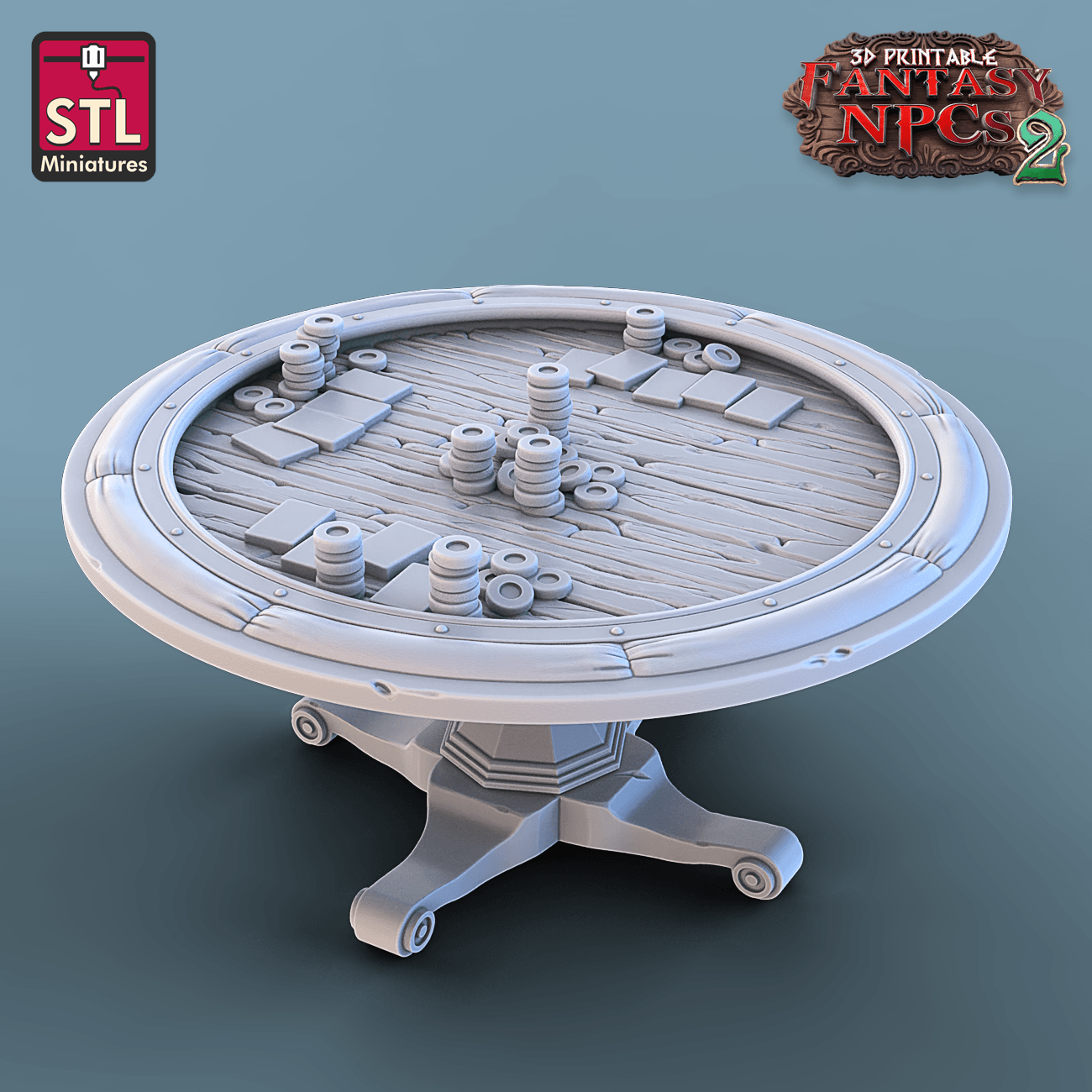 3D Printed STL Miniatures Card Players Set Fantasy NPC 2 | 28 - 32mm War Gaming D&D - 3D Printing Boss 