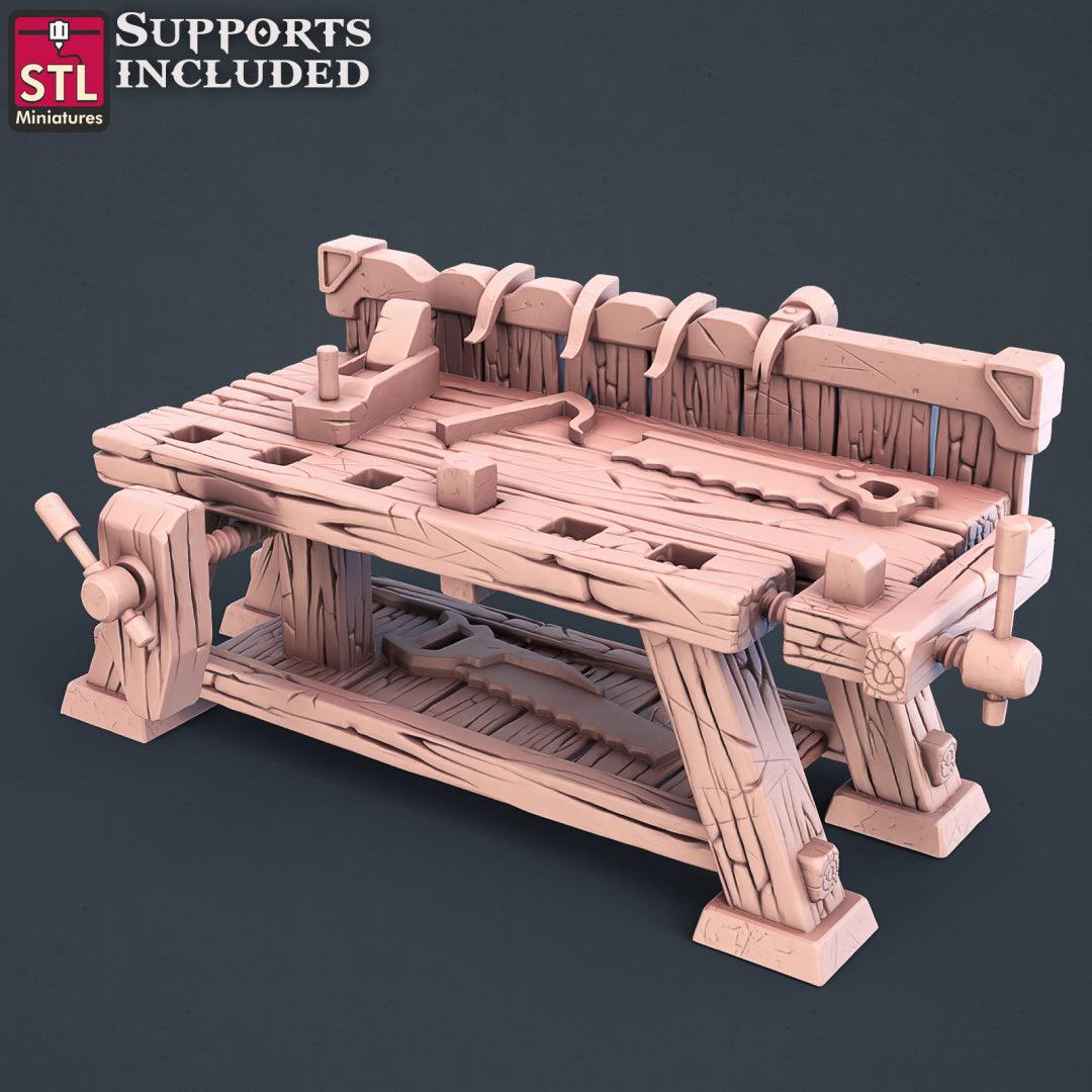 3D Printed STL Miniatures Carpenter Set 28mm - 32mm War Gaming D&D - 3D Printing Boss 