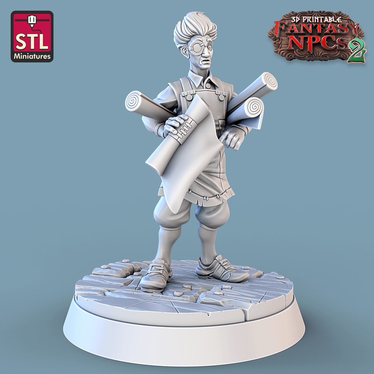 3D Printed STL Miniatures Cartographers Set Fantasy NPC 2 | 28 - 32mm War Gaming D&D - 3D Printing Boss 