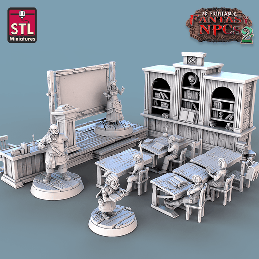 3D Printed STL Miniatures Classroom Set Fantasy NPC 2 | 28 - 32mm War Gaming D&D - 3D Printing Boss 