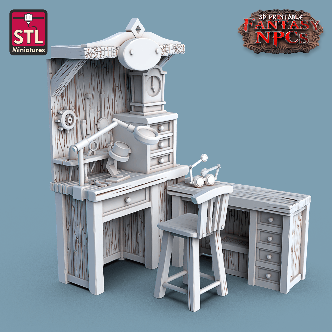 3D Printed STL Miniatures Clockworkers Set Fantasy NPC 28mm - 32mm War Gaming D&D - 3D Printing Boss 