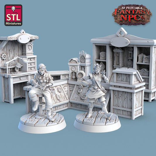 3D Printed STL Miniatures Clockworkers Set Fantasy NPC 28mm - 32mm War Gaming D&D - 3D Printing Boss 