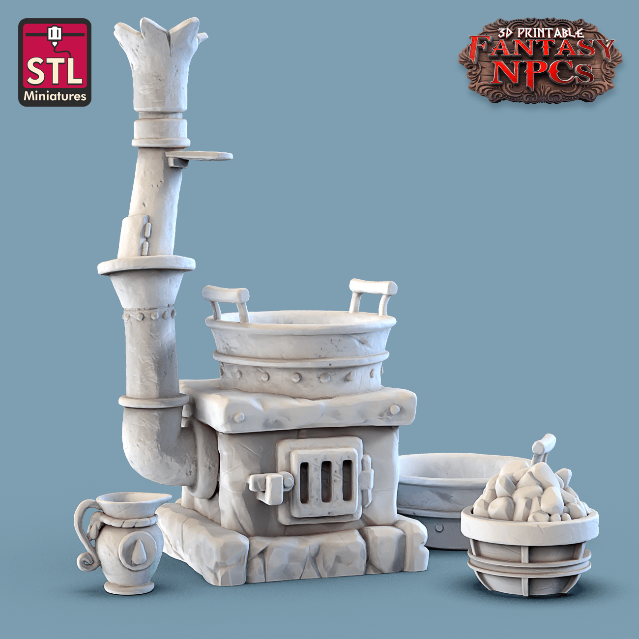 3D Printed STL Miniatures Cook Set Fantasy NPC 28mm - 32mm War Gaming D&D - 3D Printing Boss 