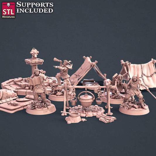 3D Printed STL Miniatures Explorers Set Fantasy NPC 2 | 28 - 32mm War Gaming D&D - 3D Printing Boss 