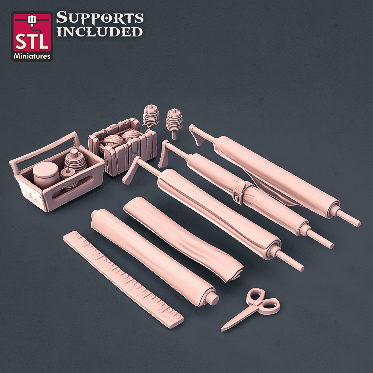 3D Printed STL Miniatures Fabric Seller Set 28mm - 32mm War Gaming D&D - 3D Printing Boss 