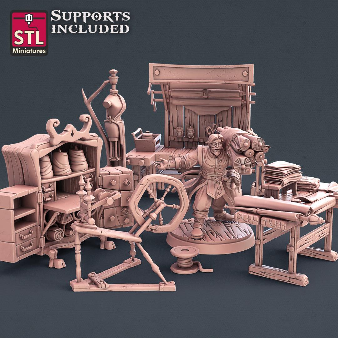 3D Printed STL Miniatures Fabric Seller Set 28mm - 32mm War Gaming D&D - 3D Printing Boss 