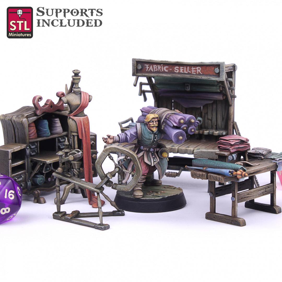 3D Printed STL Miniatures Fabric Seller Set 28mm - 32mm War Gaming D&D - 3D Printing Boss 